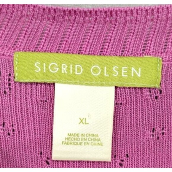 Sigrid Olsen Women's XL WICKED Pink Green Top Lightweight Knit Silk Linen Blend - Picture 3 of 16